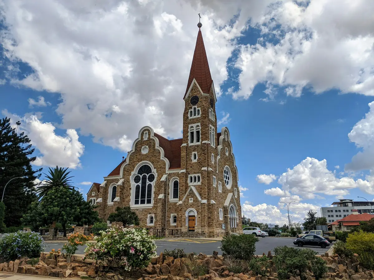 The Christuskirche in central Windhoek under a cloudy sky